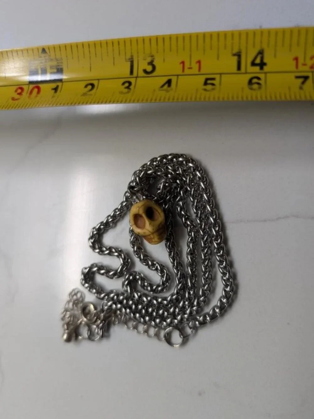 Halloween Vintage Silver Tone Carved Skull Pendant Necklace (Ship the same Day)